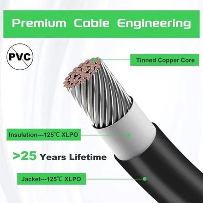 2PCS 6 FT 10AWG Solar Extension Cable with Female and Male Connector，With Extra 2Pcs Solar Y Branch Connectors Adaptor Kit for Home, Ship and RV Solar Panels，Waterproof Solar Extensioncable Kit