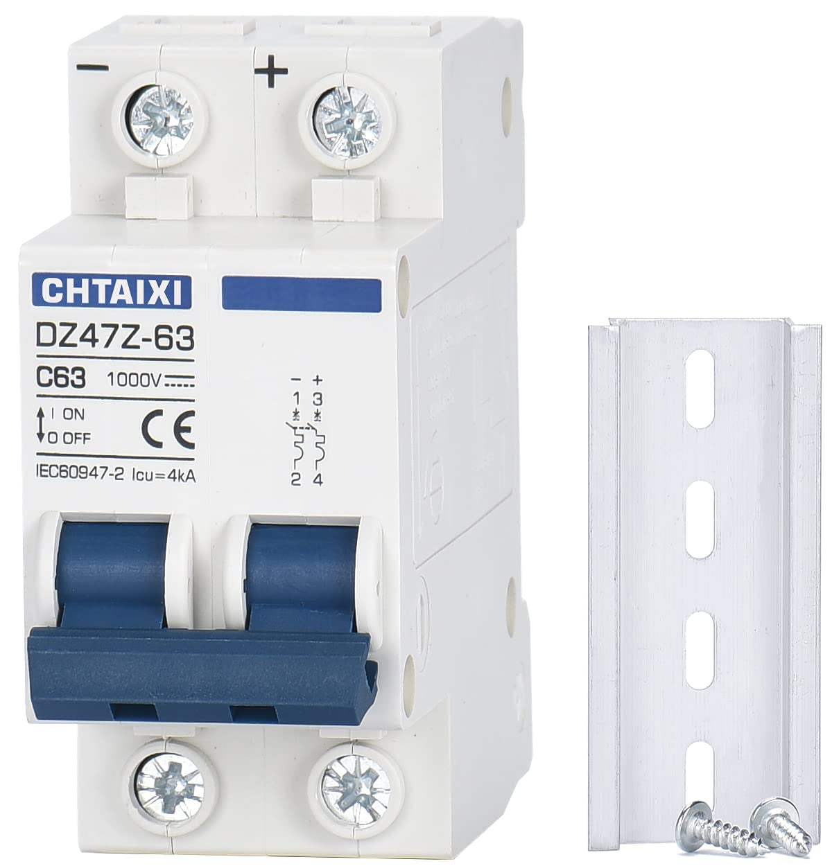 DC Miniature Circuit Breaker, 2 Pole 1000V 63 Amp