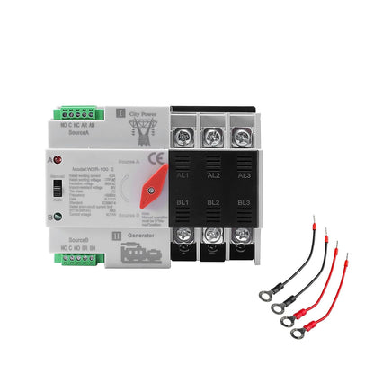 63Amp AC220V Automatic/Manual Transfer Switch 3P 50/60Hz, 3POLE 63A Mini ATS Solar Auto Dual Power Switch W2R for Home Generator, Din Rail Mount Cn Automatic Changeover Fast Transfe For,Rv,Lv Power