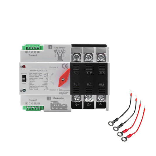 63Amp AC220V Automatic/Manual Transfer Switch 3P 50/60Hz, 3POLE 63A Mini ATS Solar Auto Dual Power Switch W2R for Home Generator, Din Rail Mount Cn Automatic Changeover Fast Transfe For,Rv,Lv Power