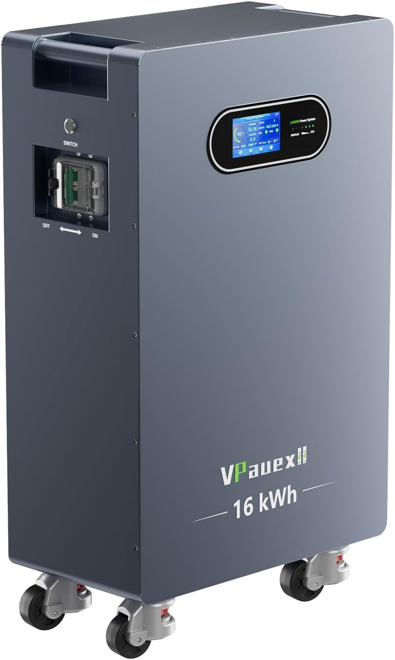 51.2V 314Ah Lifepo4 Battery, 16076.8Wh Energy Storage with 200A BMS, 250A Breaker, LCD Touchscreen, Bluetooth/Wifi, RS485/CAN/RS232 for Home Backup, Off-Grid Solar
