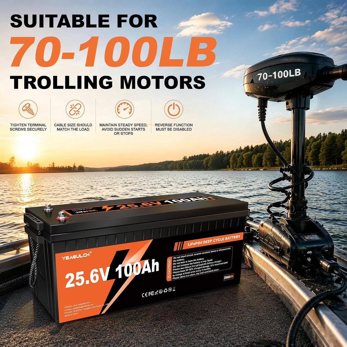 24V 100Ah Lifepo4 Lithium Battery with 100A BMS 2560Wh 15000+ Deep Cycles