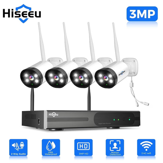 3MP Wireless Wi-Fi Security Camera System without Hard Drive, Color Night Vision, Motion Detection,2- Way Audio,Ip66 Waterproof, for Indoor Outdoor