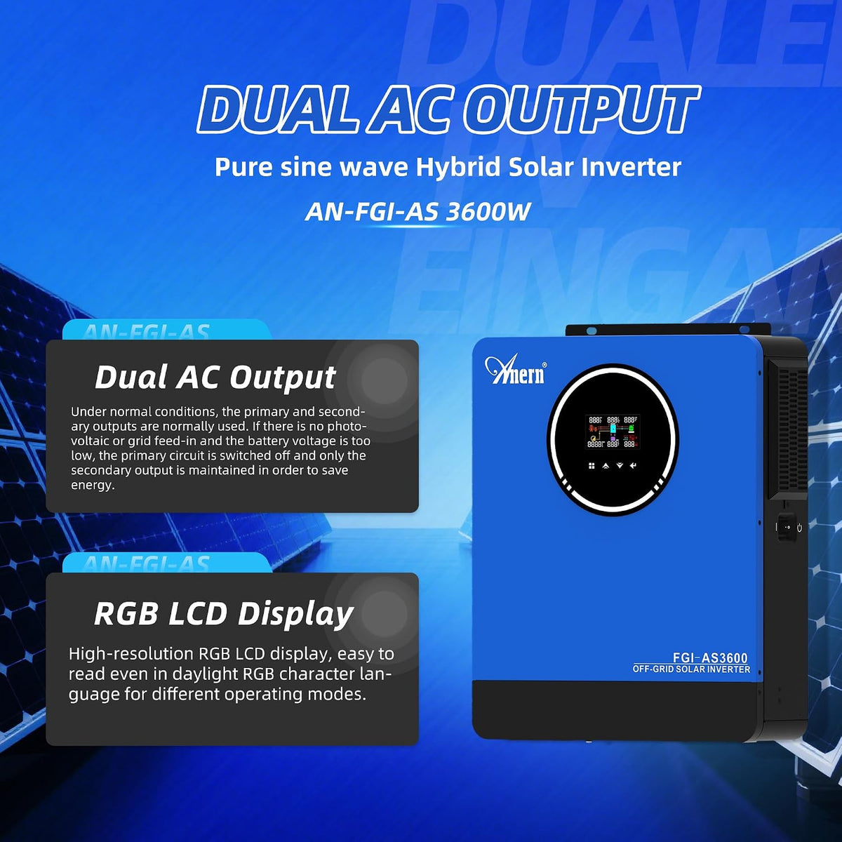 3600W Hybrid Solar Inverter 24V to 110VAC All in One for Home Backup, 120A MPPT Solar Charge Controller, Pure Sine Wave, 4200W PV Input, Works with Lead-Acid & AGM Lithium Battery, off Grid