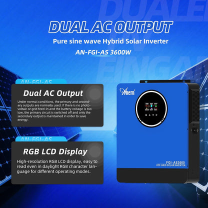3600W Hybrid Solar Inverter 24V to 110VAC All in One for Home Backup, 120A MPPT Solar Charge Controller, Pure Sine Wave, 4200W PV Input, Works with Lead-Acid & AGM Lithium Battery, off Grid