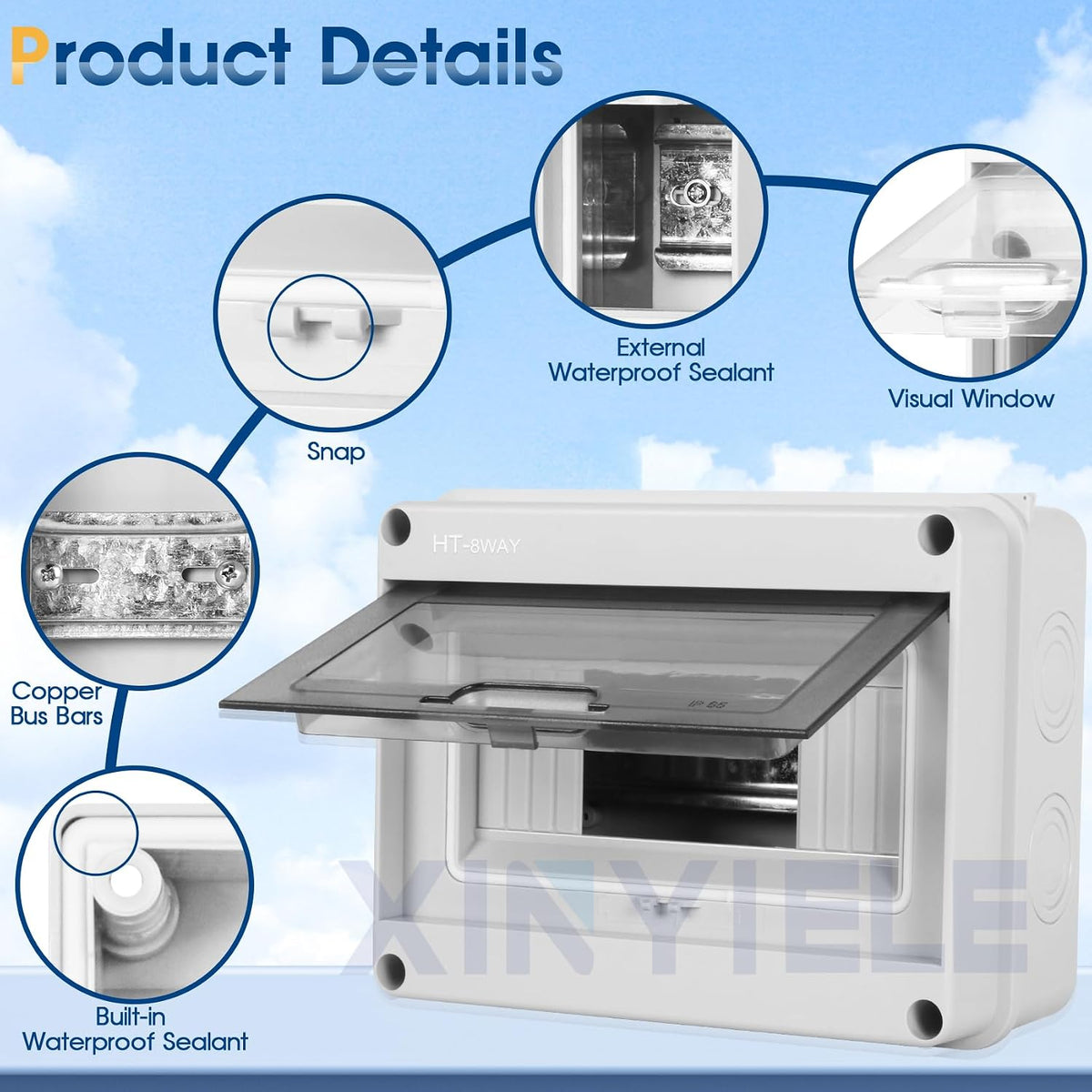 Waterproof Distribution Protection Box, ABS Plastic Breaker Electrical Box and Transparent Cover IP65, for Indoor Outdoor Wall Circuit Breaker (HT-8WAY)
