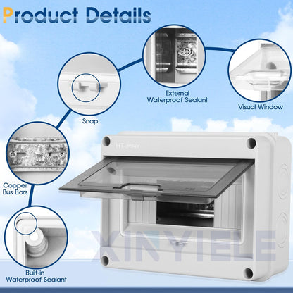 Waterproof Distribution Protection Box, ABS Plastic Breaker Electrical Box and Transparent Cover IP65, for Indoor Outdoor Wall Circuit Breaker (HT-8WAY)