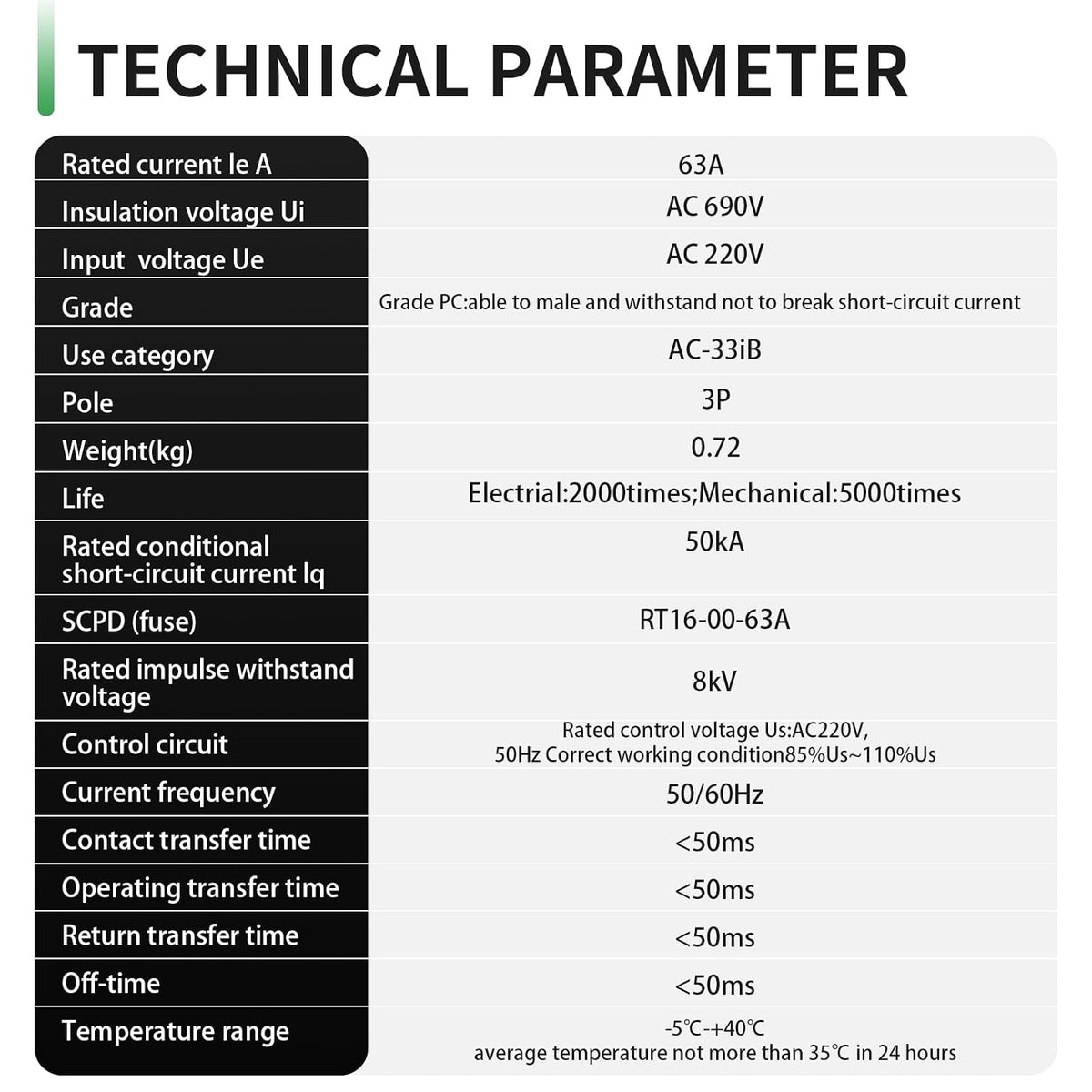 63Amp AC220V Automatic/Manual Transfer Switch 3P 50/60Hz, 3POLE 63A Mini ATS Solar Auto Dual Power Switch W2R for Home Generator, Din Rail Mount Cn Automatic Changeover Fast Transfe For,Rv,Lv Power
