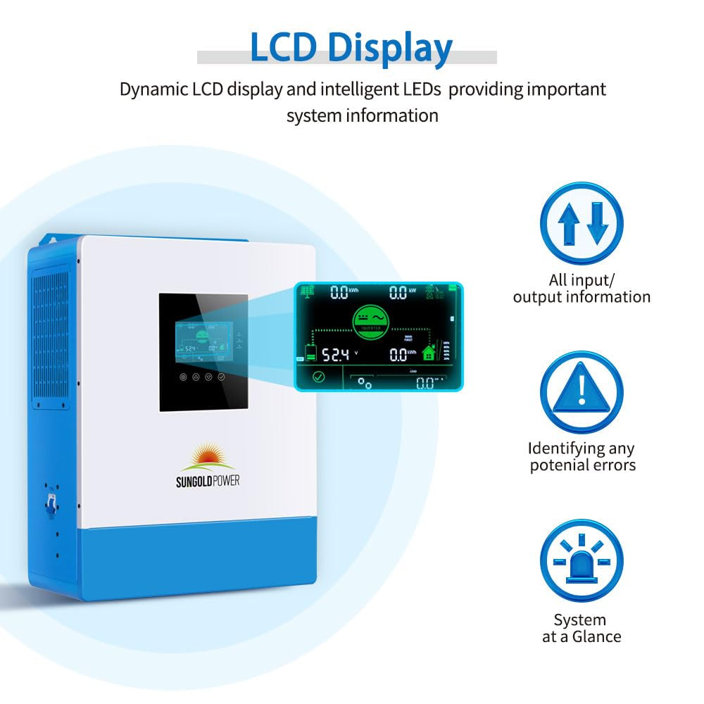 UL1741 5000W DC 48V Pure Sine Wave Solar Inverter,120Vac Output,100A MPPT Solar Charger and 40A AC Battery Charger,All in One Solar Inverter for Back Up,Off Grid System (Support Parallel)