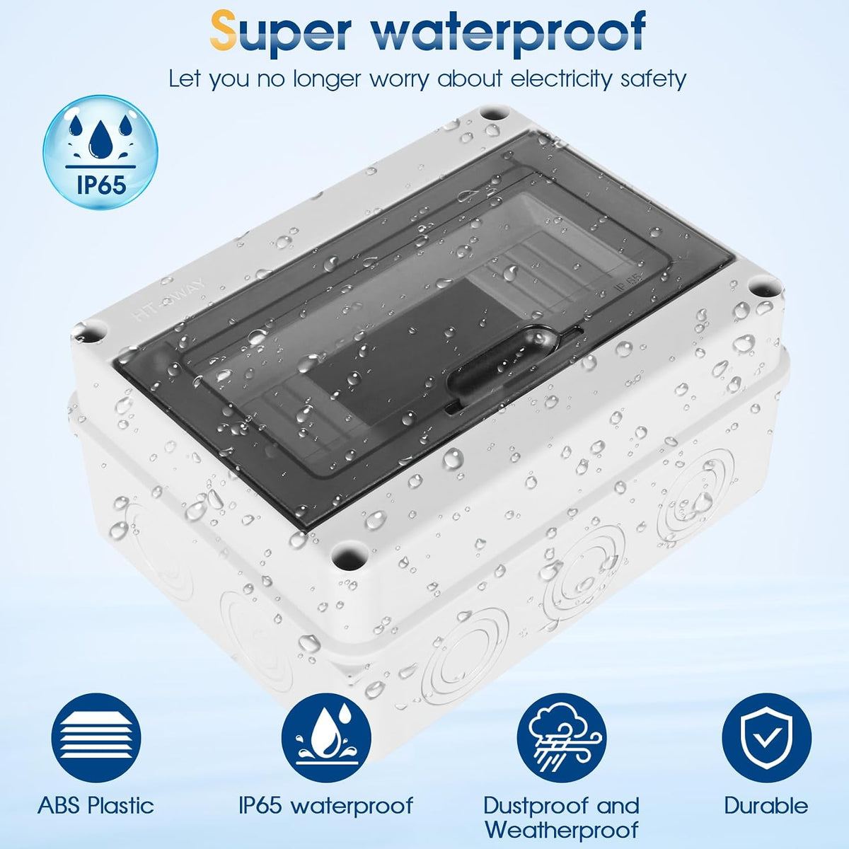 Waterproof Distribution Protection Box, ABS Plastic Breaker Electrical Box and Transparent Cover IP65, for Indoor Outdoor Wall Circuit Breaker (HT-8WAY)
