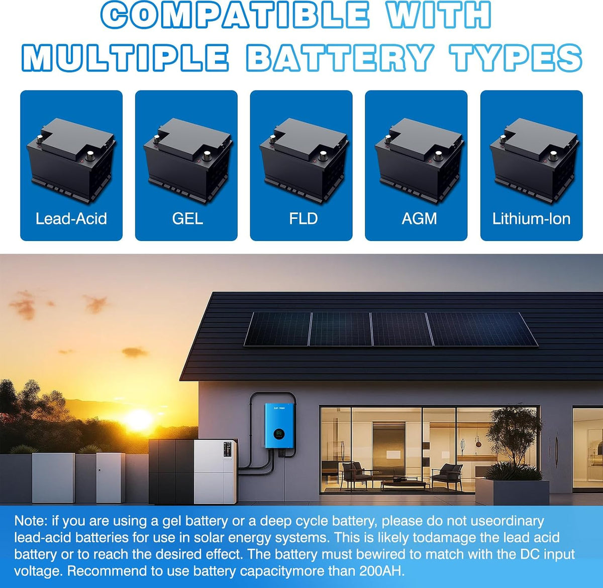 UL1741 48V Inverter 12KW Solar off Grid Inverters 110/220Vac Low Frequency DC 48V AC Input 240V AC Output 120V/240V Split Phase Pure Sine Wave Power with 2X80A MPPT Charger Controller 12000W
