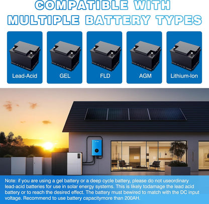 UL1741 48V Inverter 12KW Solar off Grid Inverters 110/220Vac Low Frequency DC 48V AC Input 240V AC Output 120V/240V Split Phase Pure Sine Wave Power with 2X80A MPPT Charger Controller 12000W