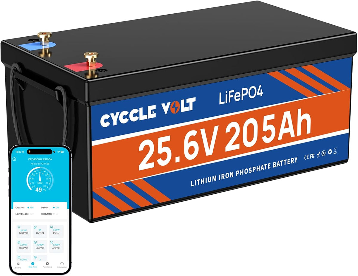 24V 200Ah (205Ah) Lifepo4 Battery with 200A Bluetooth BMS, APP Control, 5248Wh Lithium Battery, Low-Temp Cutoff, up to 8000+ Cycles Perfect for Solar,Rv, Trolling Motor, Marine, off Grid