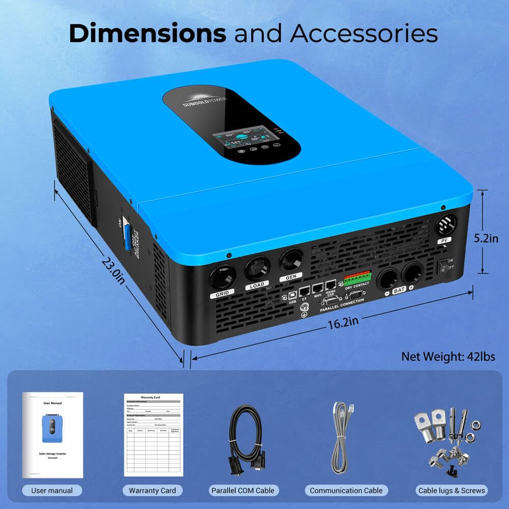SUNGOLDPOWER UL1741 SPH6548P 6500W DC 48V Split Phase Solar Inverter,120V/240V AC Input/Output (Settable),Built-In 2 MPPT Solar Controllers,Max. 140A Battery Charging,Inverter Charger Support Parallel