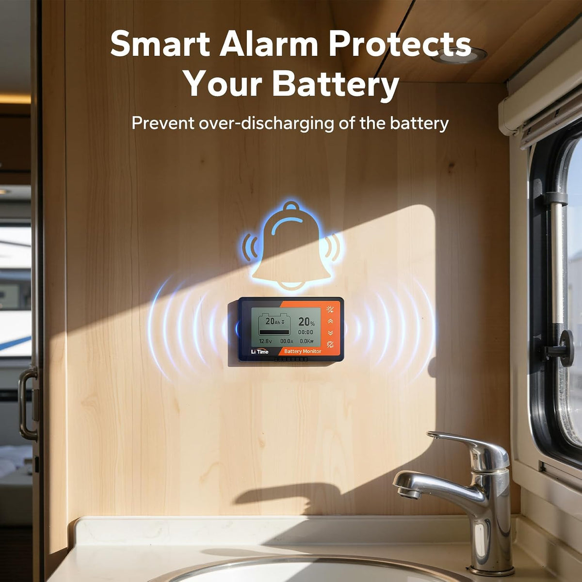 500A Battery Monitor with Shunt, 8V-120V, M8 Terminals, Buzzer Alarm