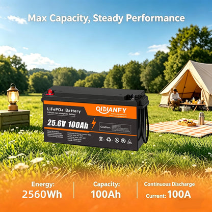 24V 100Ah Lifepo4 Lithium Battery, 100A BMS, 2560Wh Energy