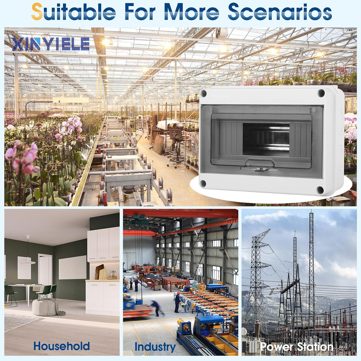 Waterproof Distribution Protection Box, ABS Plastic Breaker Electrical Box and Transparent Cover IP65, for Indoor Outdoor Wall Circuit Breaker (HT-8WAY)