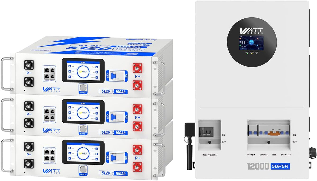12Kw 200A Bypass Inverter with 3×48V 100Ah Rack Batteries