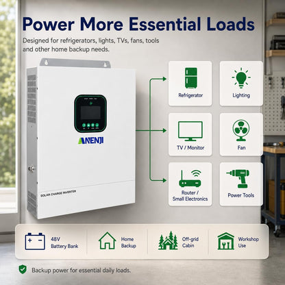 6500W Hybrid Solar Inverter 48V,Dual MPPT,300V 60A Charger,Split Phase 120V,Support Parallel Pure Sine Wave Off-Grid+On-Grid Inverter for Home Loads,Lead Acid/Lithium Battery Compatible