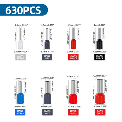 Ferrule Crimping Tool Kit,Ferrule Crimper AWG(22-8), 8 Sizes Wire Ferrule Kit AWG(22 20 18 16 14 12 10 8) Gauge Insulated Ferrule Connectors