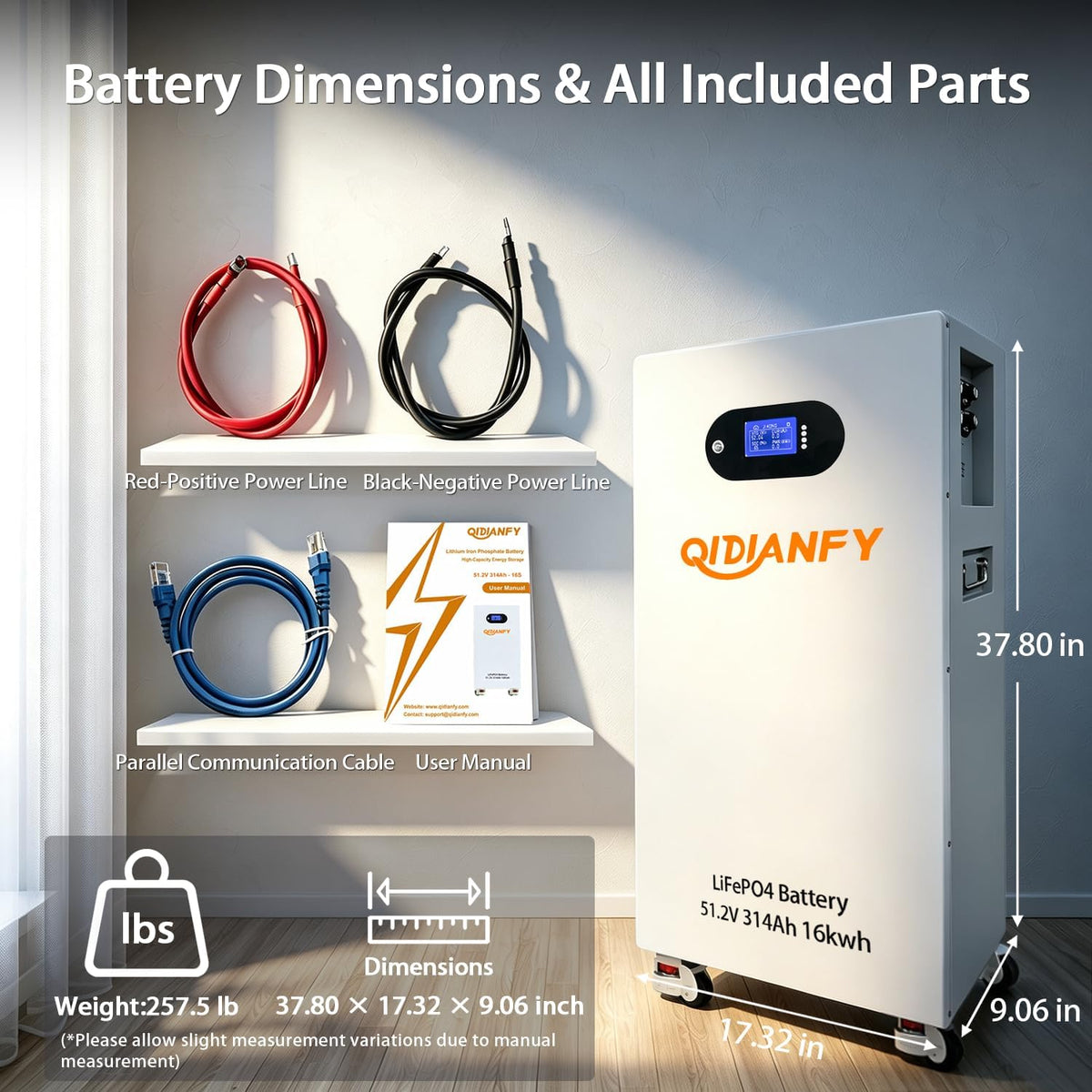 48V 314Ah Lifepo4 Battery, 16.1Kwh Energy with Breaker
