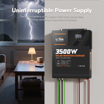 3500W Pure Sine Wave Solar Inverter Charger, 48V DC to 120V AC All-In-One Solar Inverter, Built in 80A MPPT Charge Controller, for 48V Lead Acid/Lifepo4 Battery, Home Energy Storage, Off-Grid