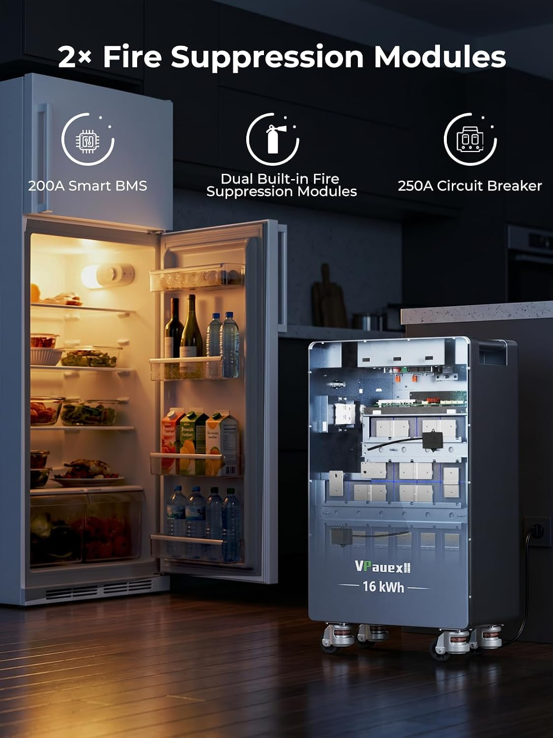51.2V 314Ah Lifepo4 Battery, 16076.8Wh Energy Storage with 200A BMS, 250A Breaker, LCD Touchscreen, Bluetooth/Wifi, RS485/CAN/RS232 for Home Backup, Off-Grid Solar