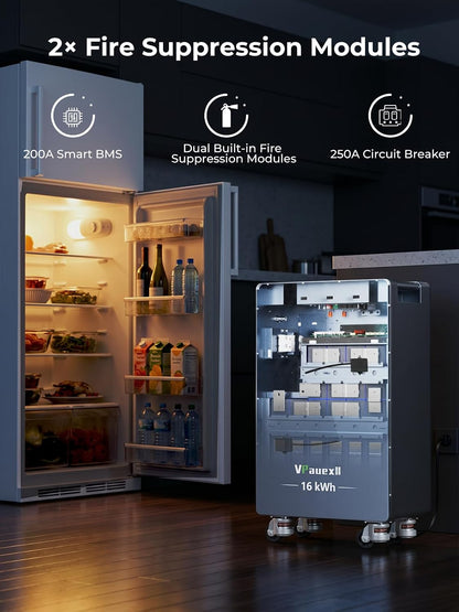 51.2V 314Ah Lifepo4 Battery, 16076.8Wh Energy Storage with 200A BMS, 250A Breaker, LCD Touchscreen, Bluetooth/Wifi, RS485/CAN/RS232 for Home Backup, Off-Grid Solar
