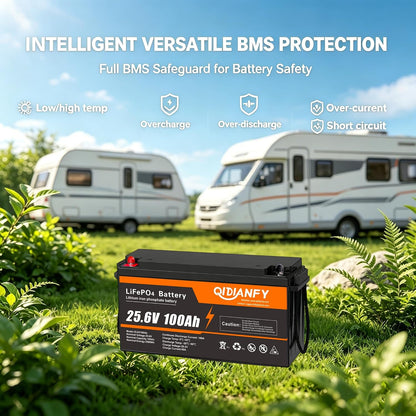 24V 100Ah Lifepo4 Lithium Battery, 100A BMS, 2560Wh Energy