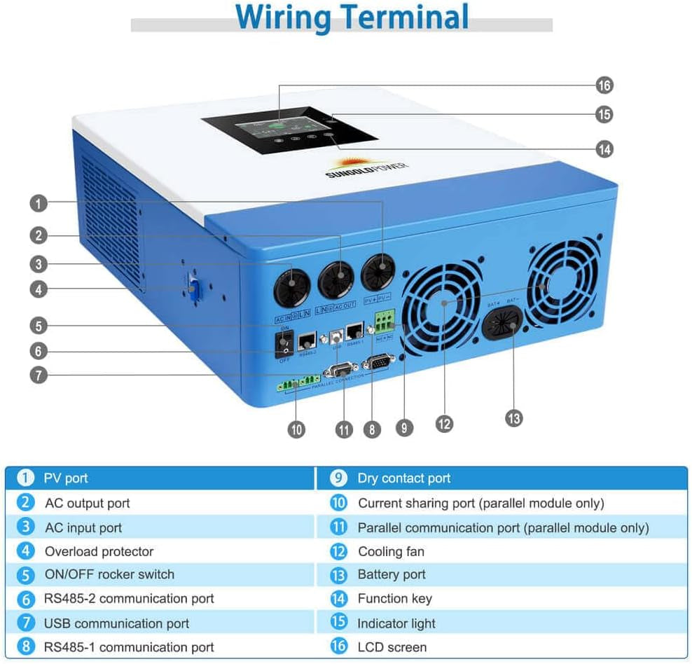 5000W DC 48V UL1741 Pure Sine Wave Solar Inverter,100A MPPT Solar Charger and 40A AC Battery Charger, 120V AC Output Solar Inverter Charger Manufactured by Sungoldpowerco.,Ltd (Support Parallel)