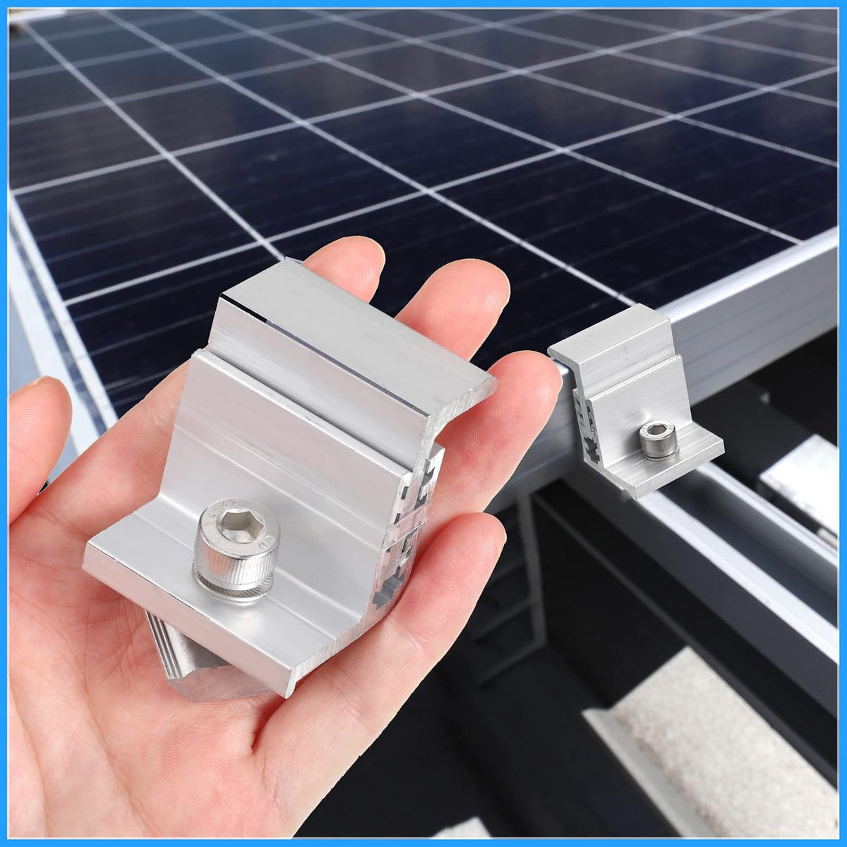 10 Solar Panel End Clamp Mounting Z Bracket Mid Clamps Aluminum Rail End Clamps Clips Adjustable Panels Grounding Gutter Kit for Pv Mounting System Install Hardware Fasteners Accessory