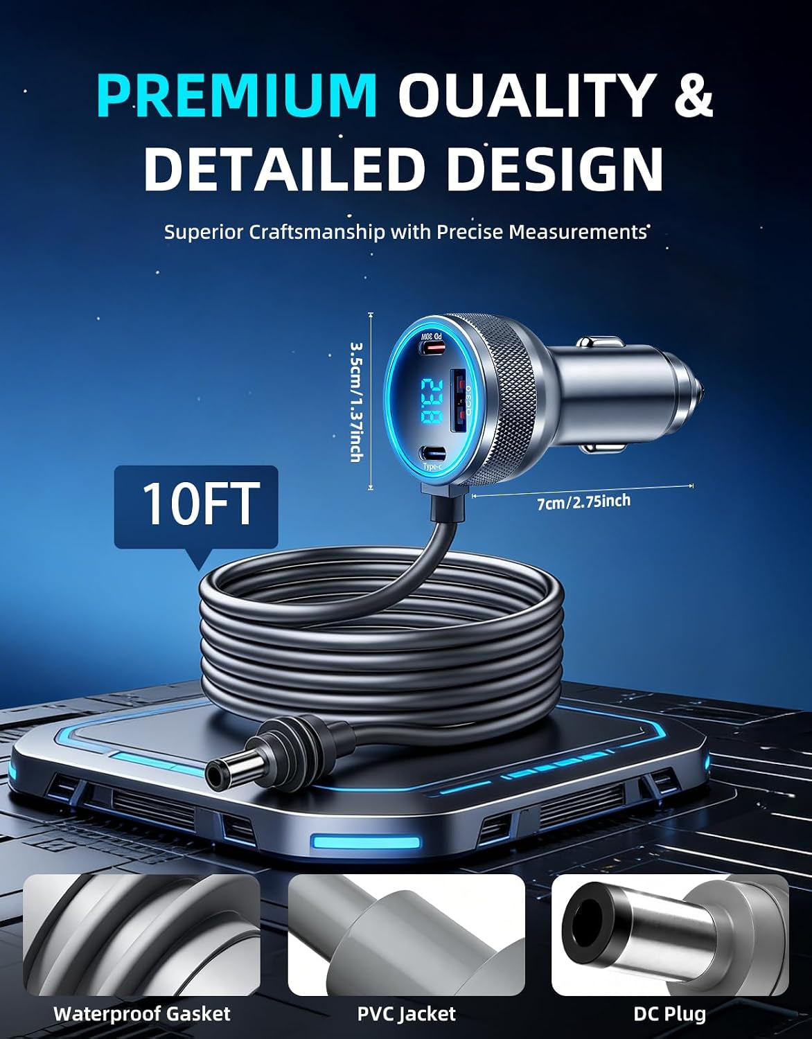 Starlink Mini Car Adapter, 10FT Starlink Mini Power Cable, 12V-24V