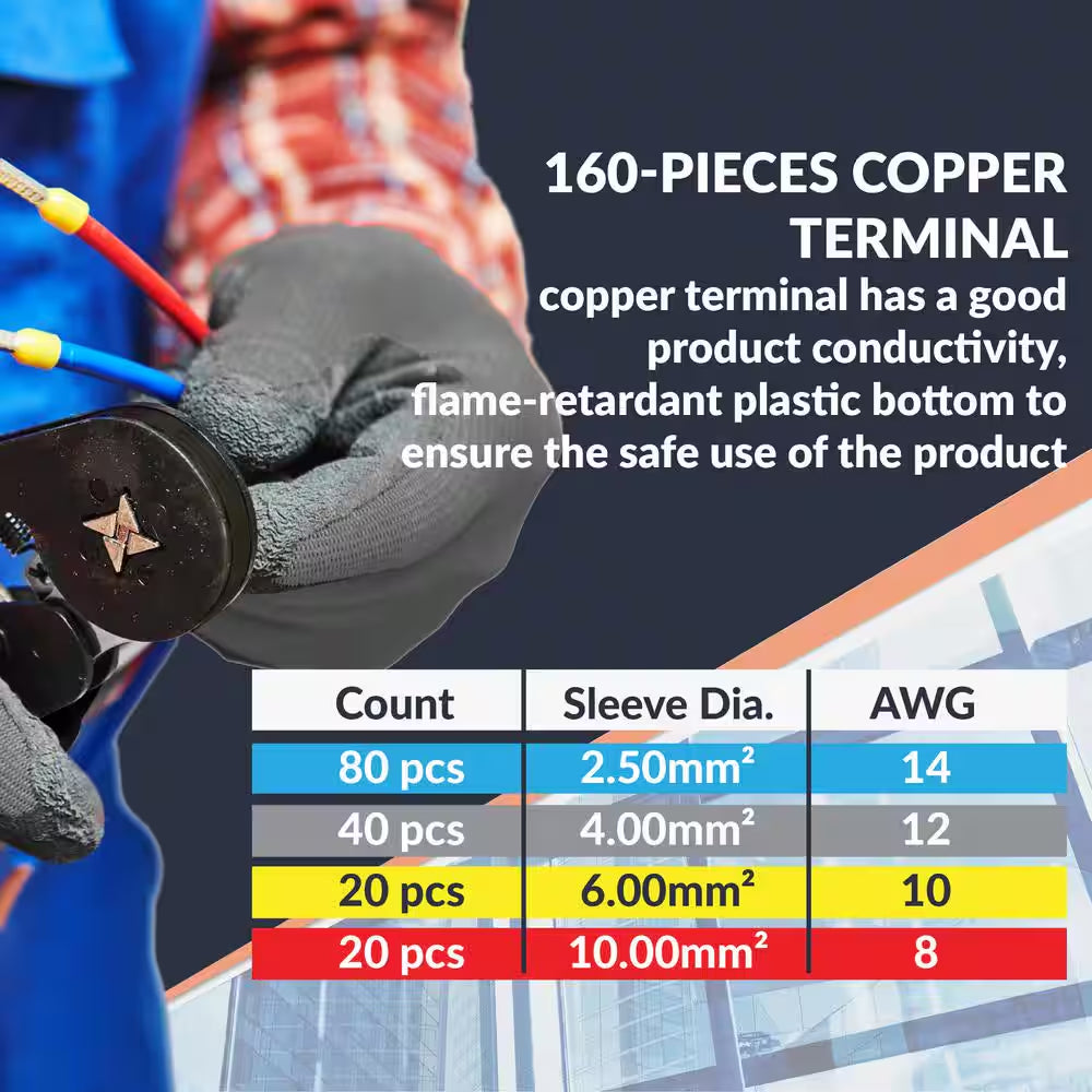 Insulated Wire Ferrule Refill Kit 160 Pcs Sized AWG 14-8 for Use with Crimping Tool