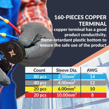 Insulated Wire Ferrule Refill Kit 160 Pcs Sized AWG 14-8 for Use with Crimping Tool