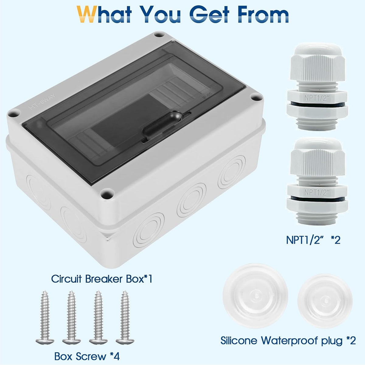 Waterproof Distribution Protection Box, ABS Plastic Breaker Electrical Box and Transparent Cover IP65, for Indoor Outdoor Wall Circuit Breaker (HT-8WAY)
