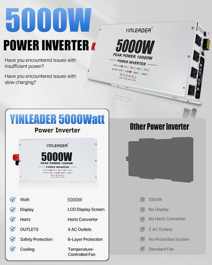 5000 Watt Power Inverter 12V to 110V/120V, Solar Inverter Remote for RV Camping Off-Grid Solar Inverter Systems