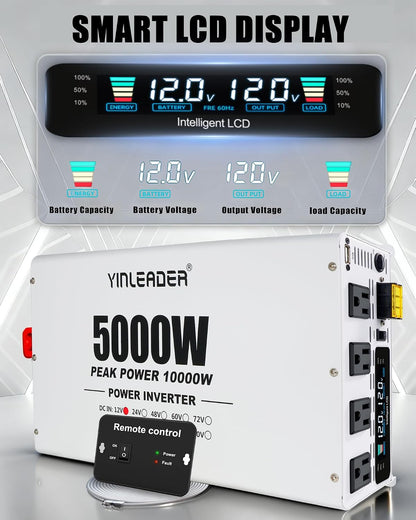 5000 Watt Power Inverter 12V to 110V/120V, Solar Inverter Remote for RV Camping Off-Grid Solar Inverter Systems