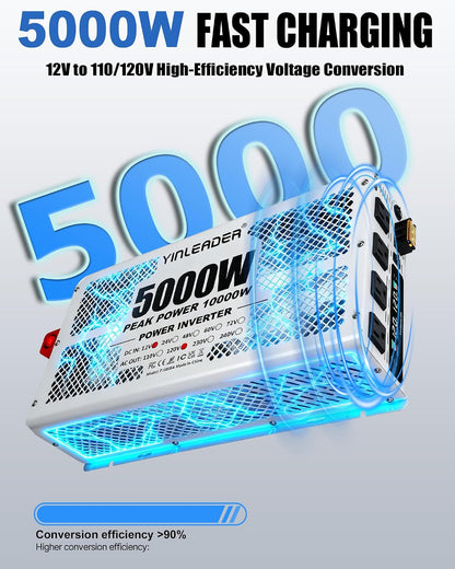 5000 Watt Power Inverter 12V to 110V/120V, Solar Inverter Remote for RV Camping Off-Grid Solar Inverter Systems