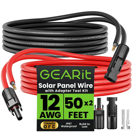 12 AWG Solar Extension Cable, 50FT Red/Black Tinned Copper PV Wire