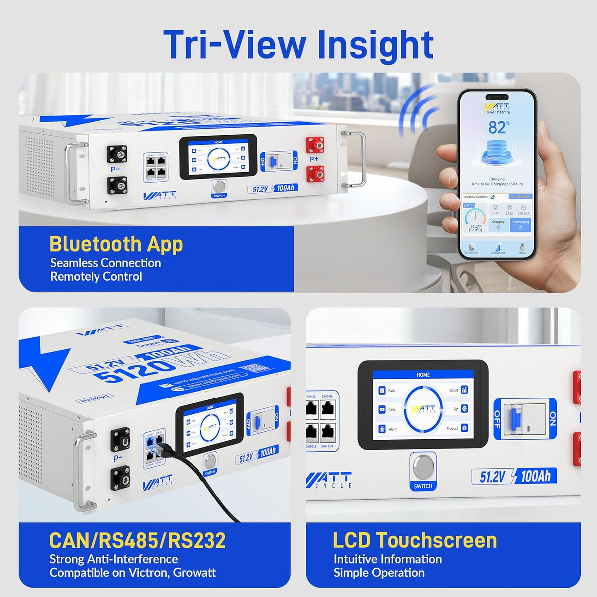 51.2V 100Ah Lifepo4 Battery 100A BMS Rack Mount Bluetooth