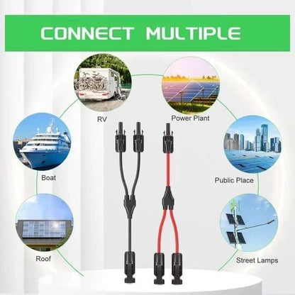 2PCS 6 FT 10AWG Solar Extension Cable with Female and Male Connector，With Extra 2Pcs Solar Y Branch Connectors Adaptor Kit for Home, Ship and RV Solar Panels，Waterproof Solar Extensioncable Kit