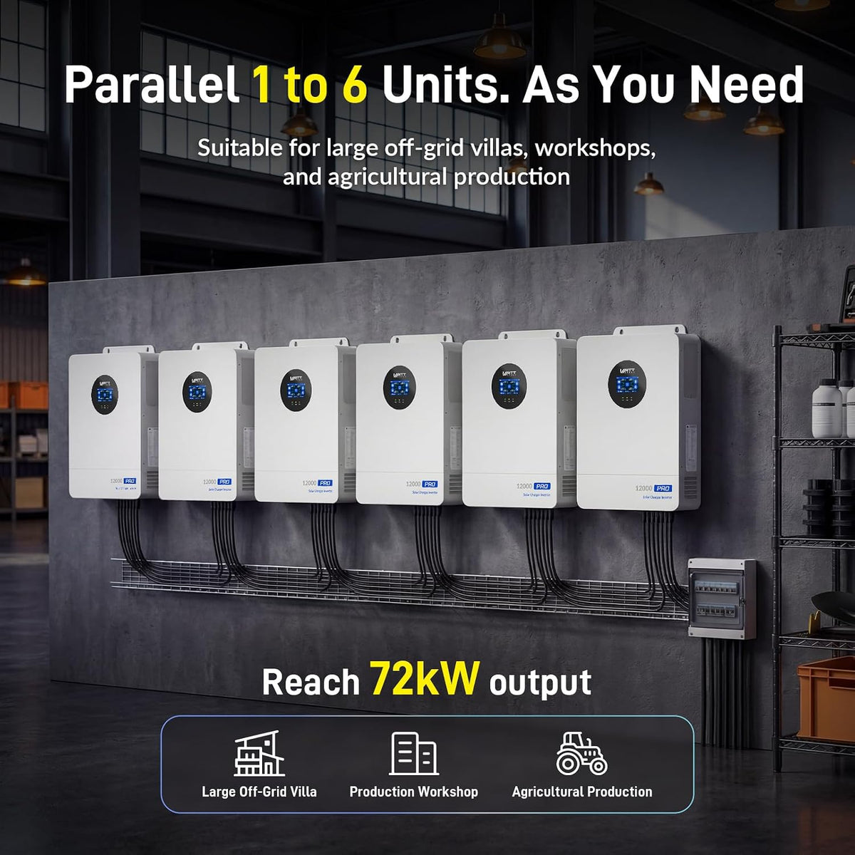 48V 12Kw Hybrid Inverter, 120/240V Split Phase Solar Charger