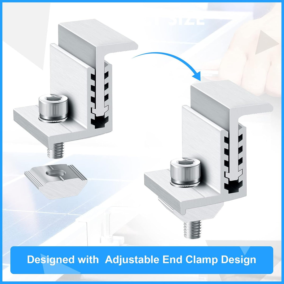 10 Solar Panel End Clamp Mounting Z Bracket Mid Clamps Aluminum Rail End Clamps Clips Adjustable Panels Grounding Gutter Kit for Pv Mounting System Install Hardware Fasteners Accessory