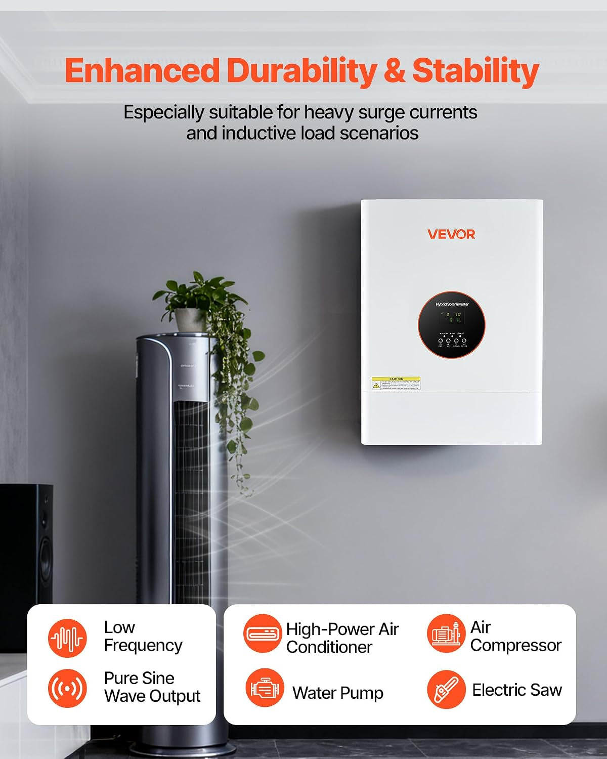 6400W 48V Hybrid Solar Inverter, 120V/240V Split Phase, Built-In 120A MPPT Solar Charge Controller, Low Frequency Pure Sine Wave Power Inverter, for Lead Acid Lithium Battery Off-Grid, NO Wifi
