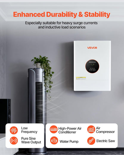 6400W 48V Hybrid Solar Inverter, 120V/240V Split Phase, Built-In 120A MPPT Solar Charge Controller, Low Frequency Pure Sine Wave Power Inverter, for Lead Acid Lithium Battery Off-Grid, NO Wifi