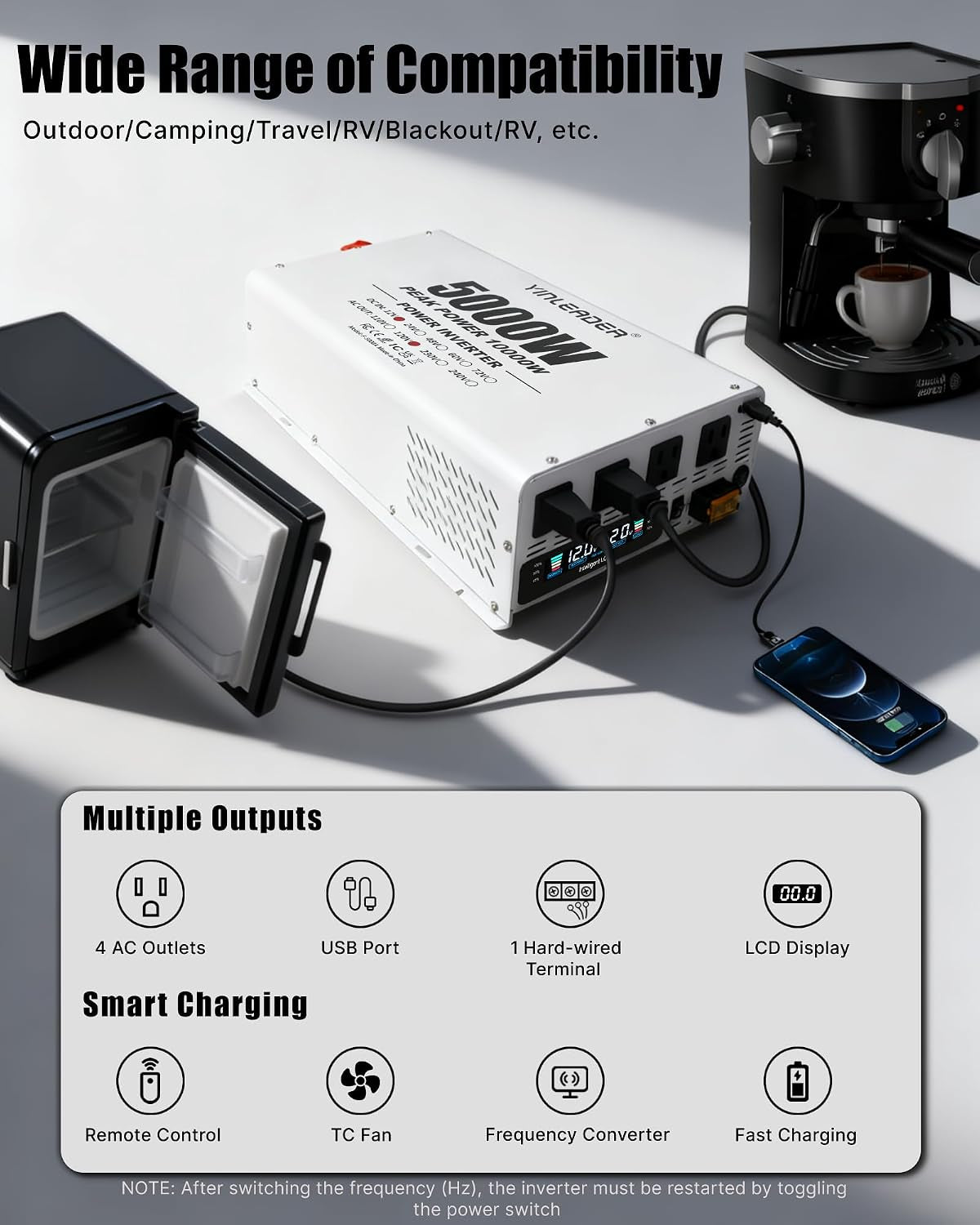 5000 Watt Power Inverter 12V to 110V/120V, Solar Inverter Remote for RV Camping Off-Grid Solar Inverter Systems