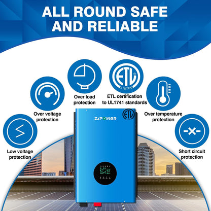 UL1741 48V Inverter 12KW Solar off Grid Inverters 110/220Vac Low Frequency DC 48V AC Input 240V AC Output 120V/240V Split Phase Pure Sine Wave Power with 2X80A MPPT Charger Controller 12000W