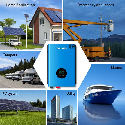UL1741 48V Inverter 12KW Solar off Grid Inverters 110/220Vac Low Frequency DC 48V AC Input 240V AC Output 120V/240V Split Phase Pure Sine Wave Power with 2X80A MPPT Charger Controller 12000W