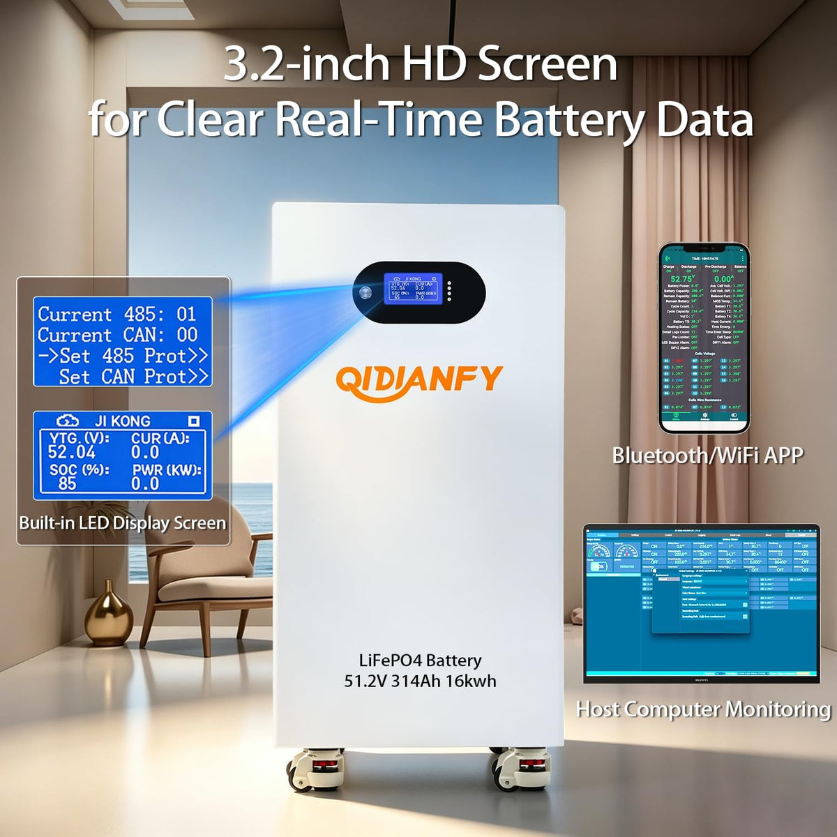 48V 314Ah Lifepo4 Battery, 16.1Kwh Energy with Breaker