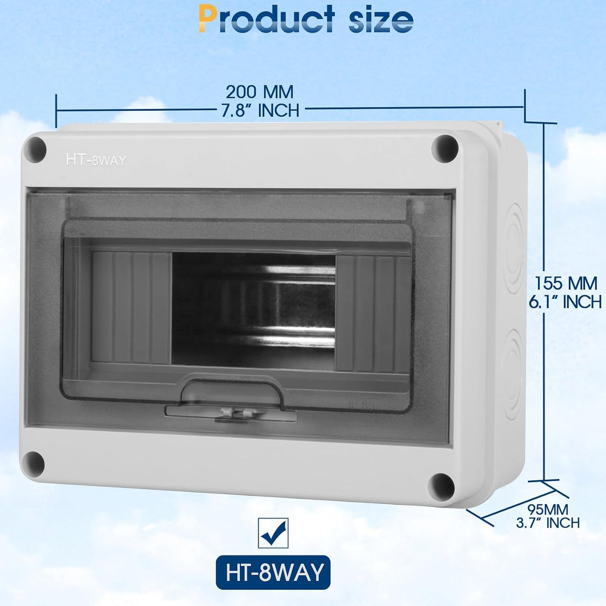 Waterproof Distribution Protection Box, ABS Plastic Breaker Electrical Box and Transparent Cover IP65, for Indoor Outdoor Wall Circuit Breaker (HT-8WAY)